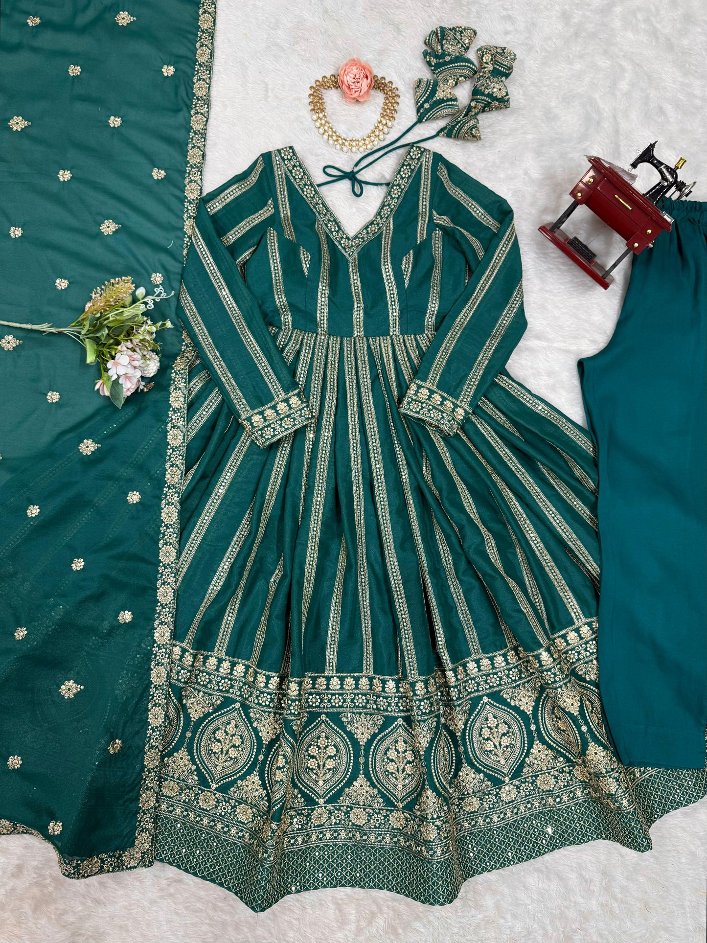 Padded with Canvas Patta and Tassel Anarkali Suit Set
