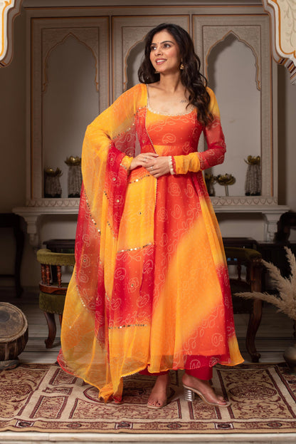 Wedding Partywear Color Yellow & red Anarkali Suit