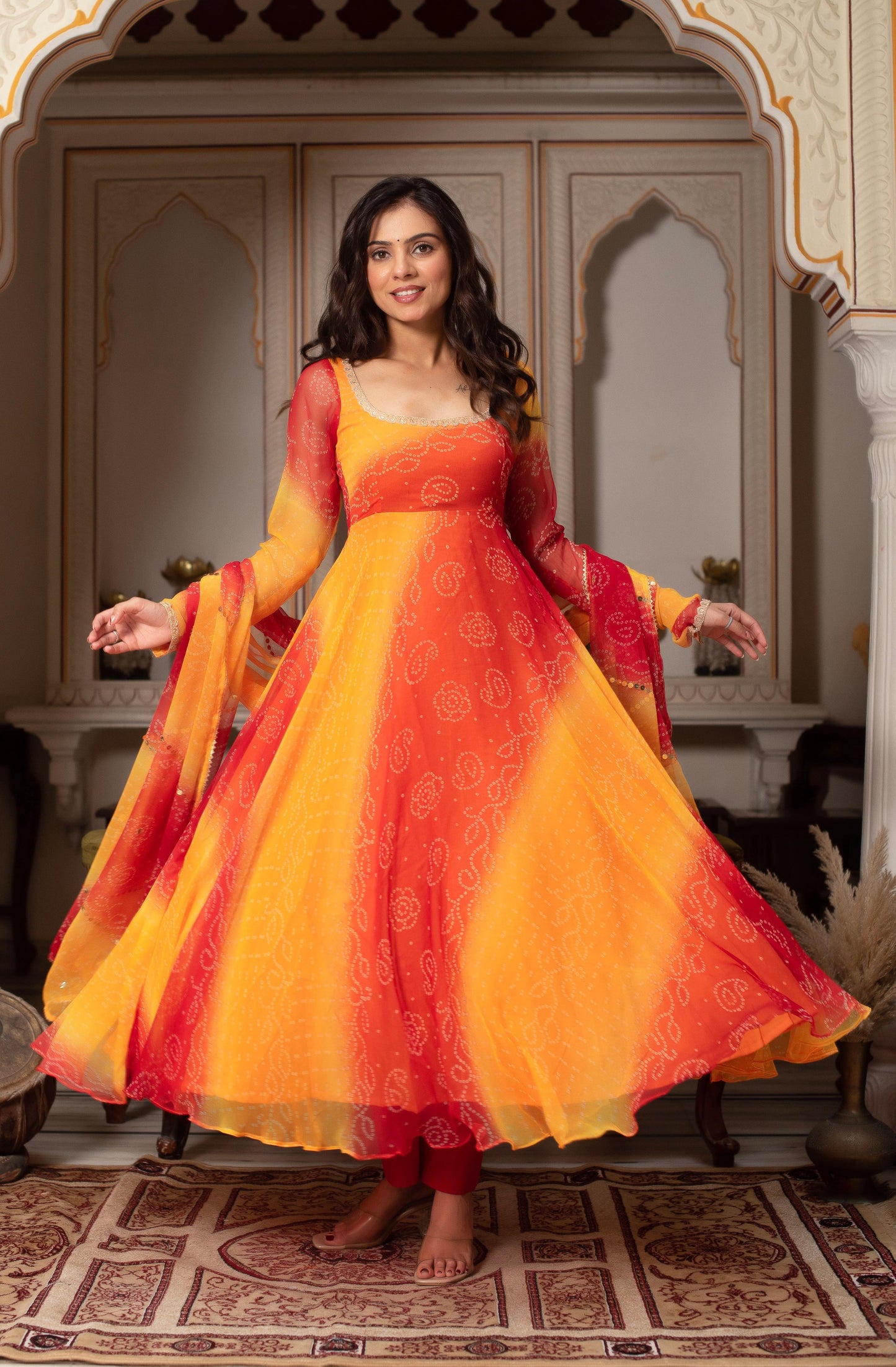 Wedding Partywear Color Yellow & red Anarkali Suit