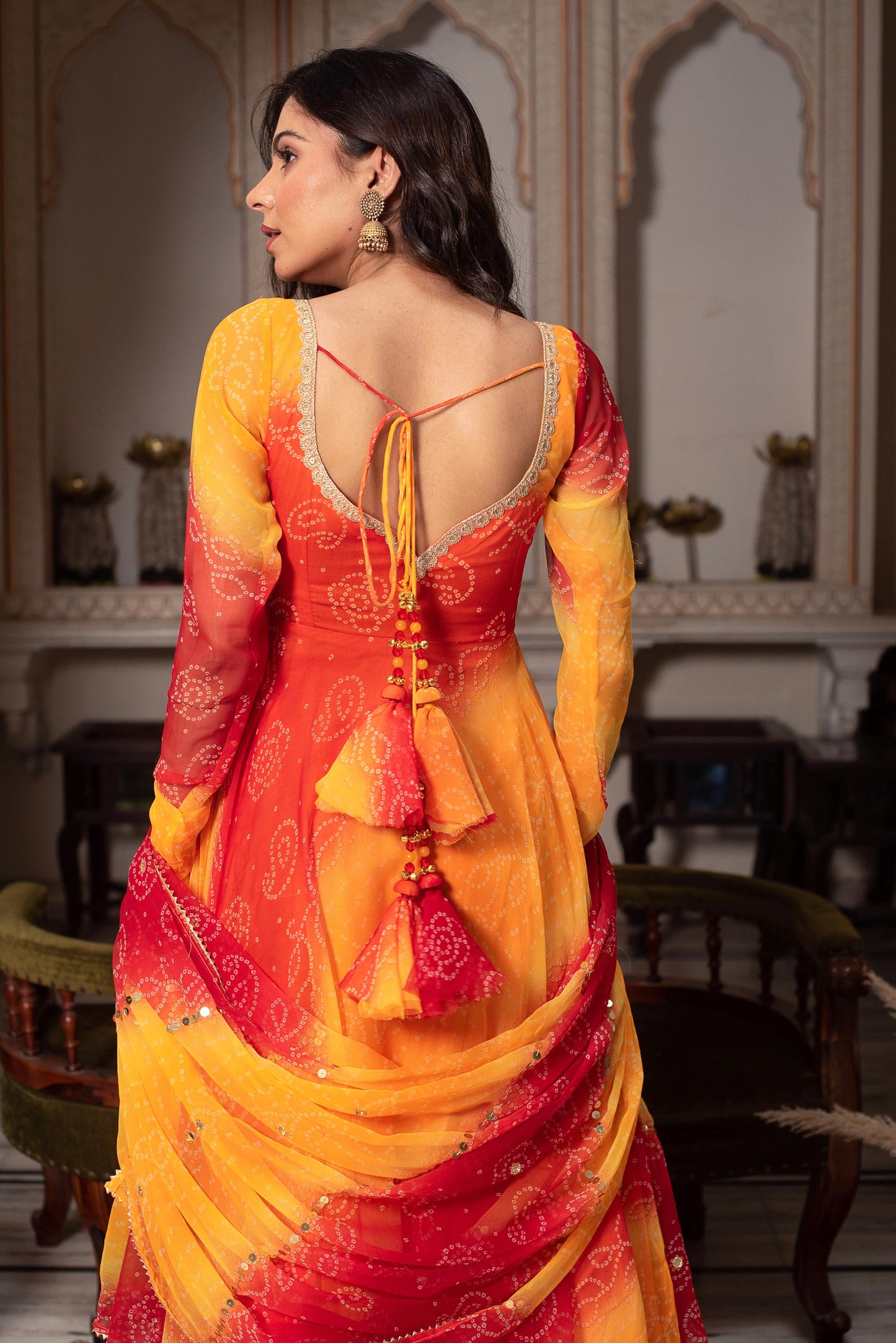 Wedding Partywear Color Yellow & red Anarkali Suit