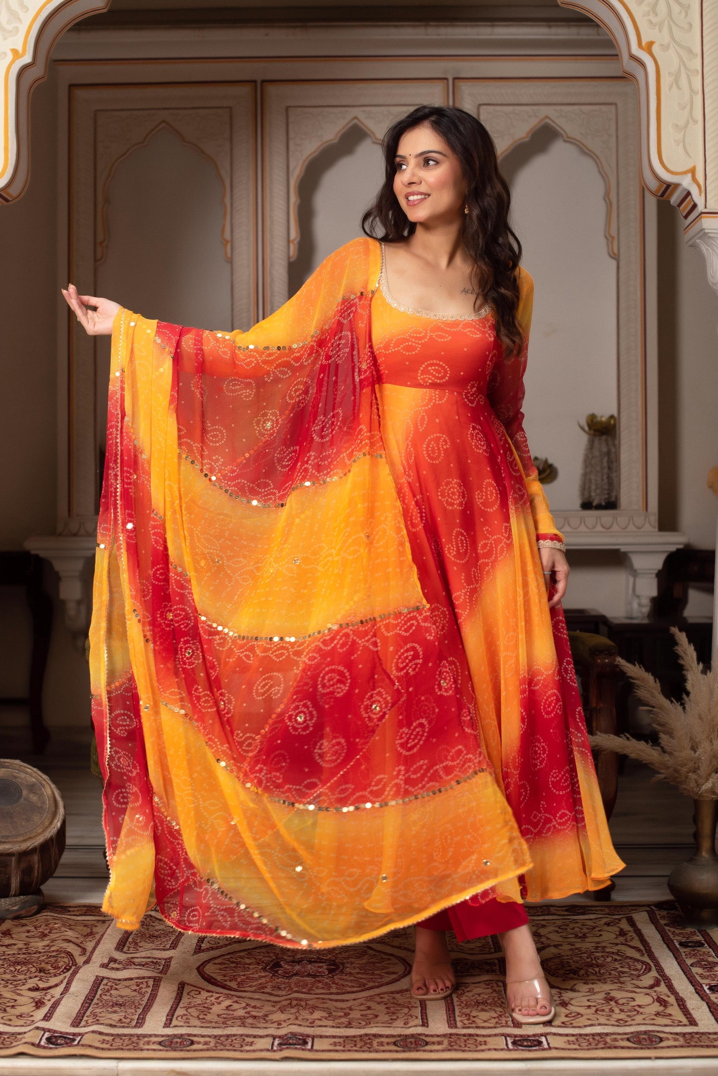 Wedding Partywear Color Yellow & red Anarkali Suit