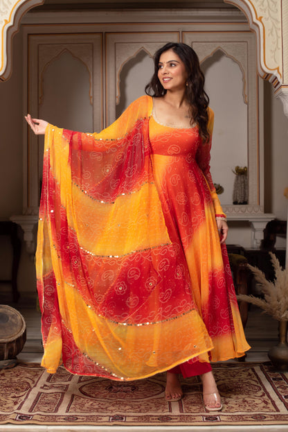 Wedding Partywear Color Yellow & red Anarkali Suit
