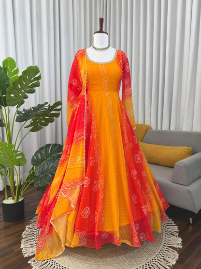 Wedding Partywear Color Yellow & red Anarkali Suit