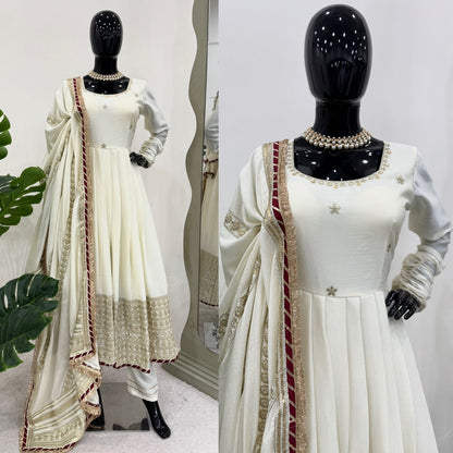 New Beautiful Cream Color Anarkali Suit Set