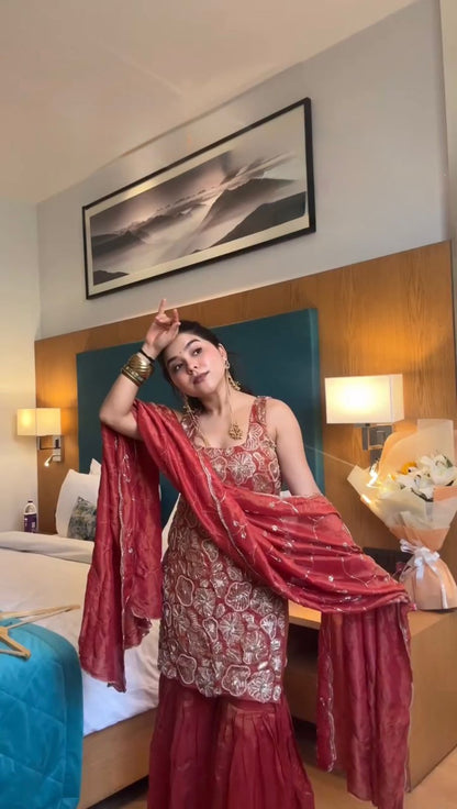 Wedding Beautiful Red Color Top & Sharara