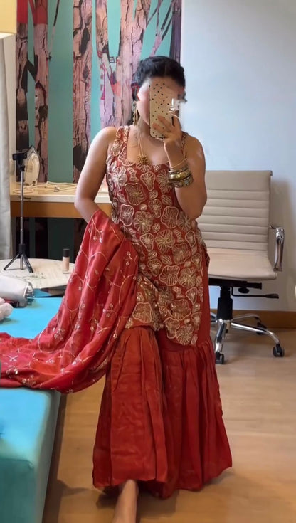 Wedding Beautiful Red Color Top & Sharara