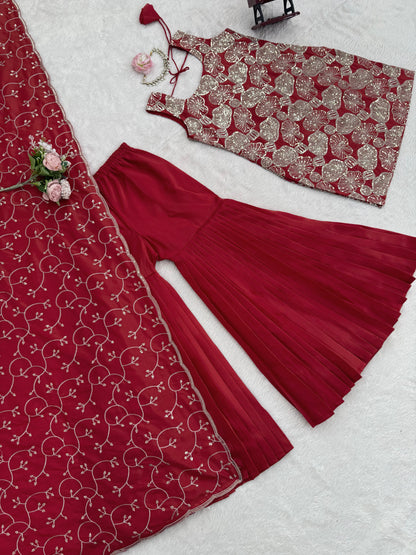 Wedding Beautiful Red Color Top & Sharara