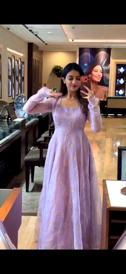 Wedding Embroidered Purple Anarkali Set