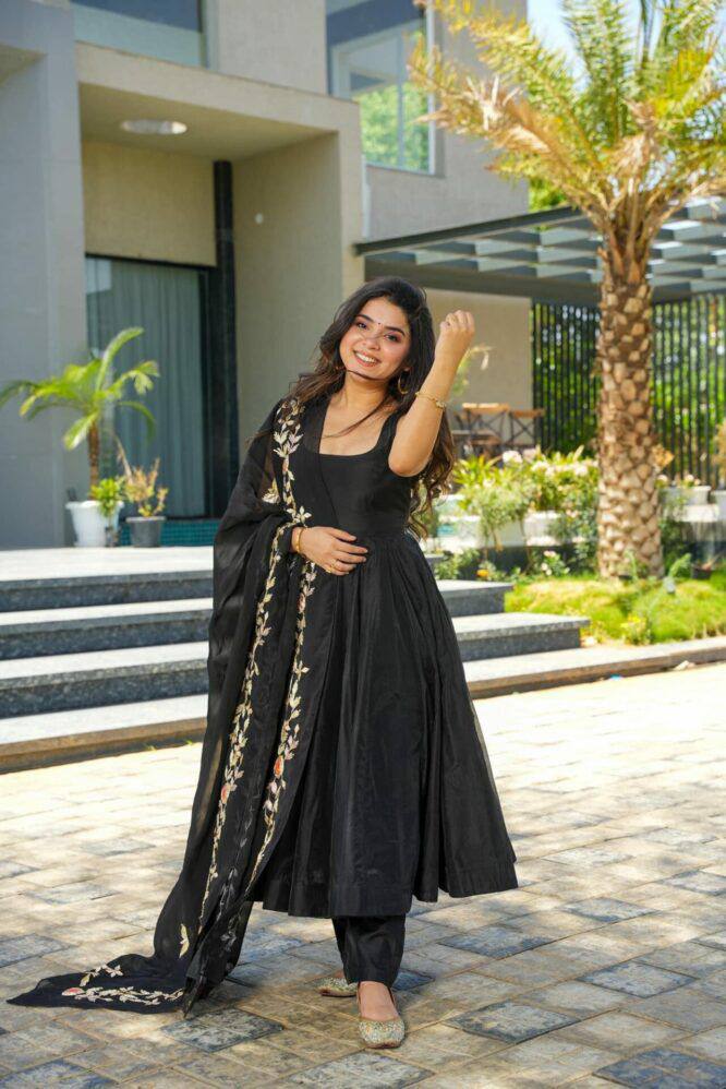 Beautiful Black Color Party wear Anarkali Gown