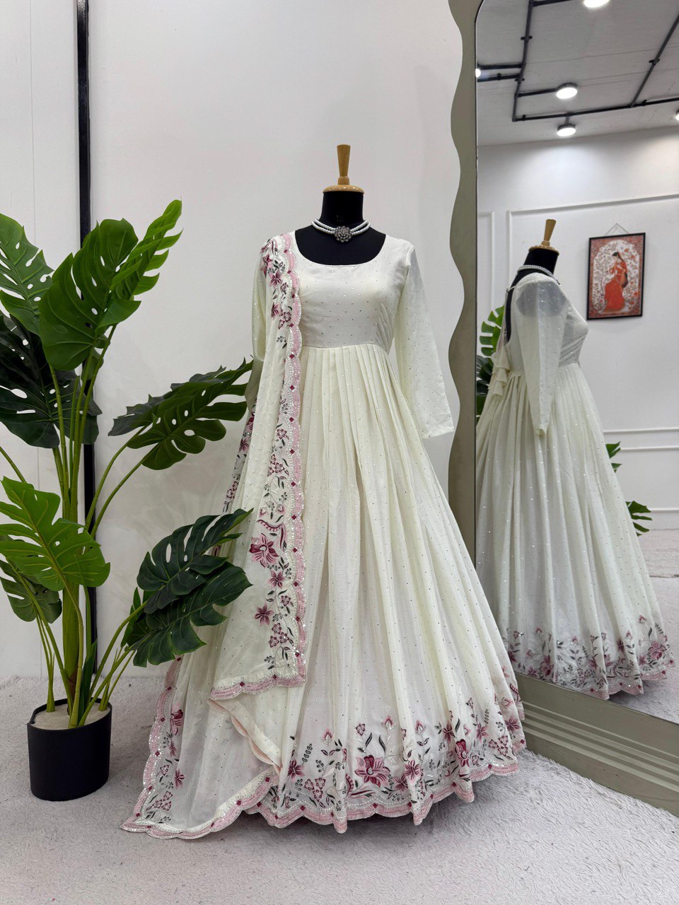 New Beautifully Chinnon Work Anarkali Gown