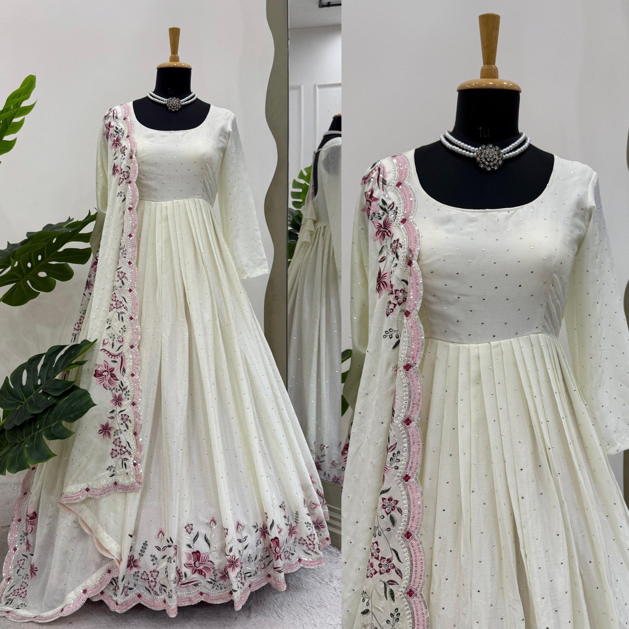 New Beautifully Chinnon Work Anarkali Gown
