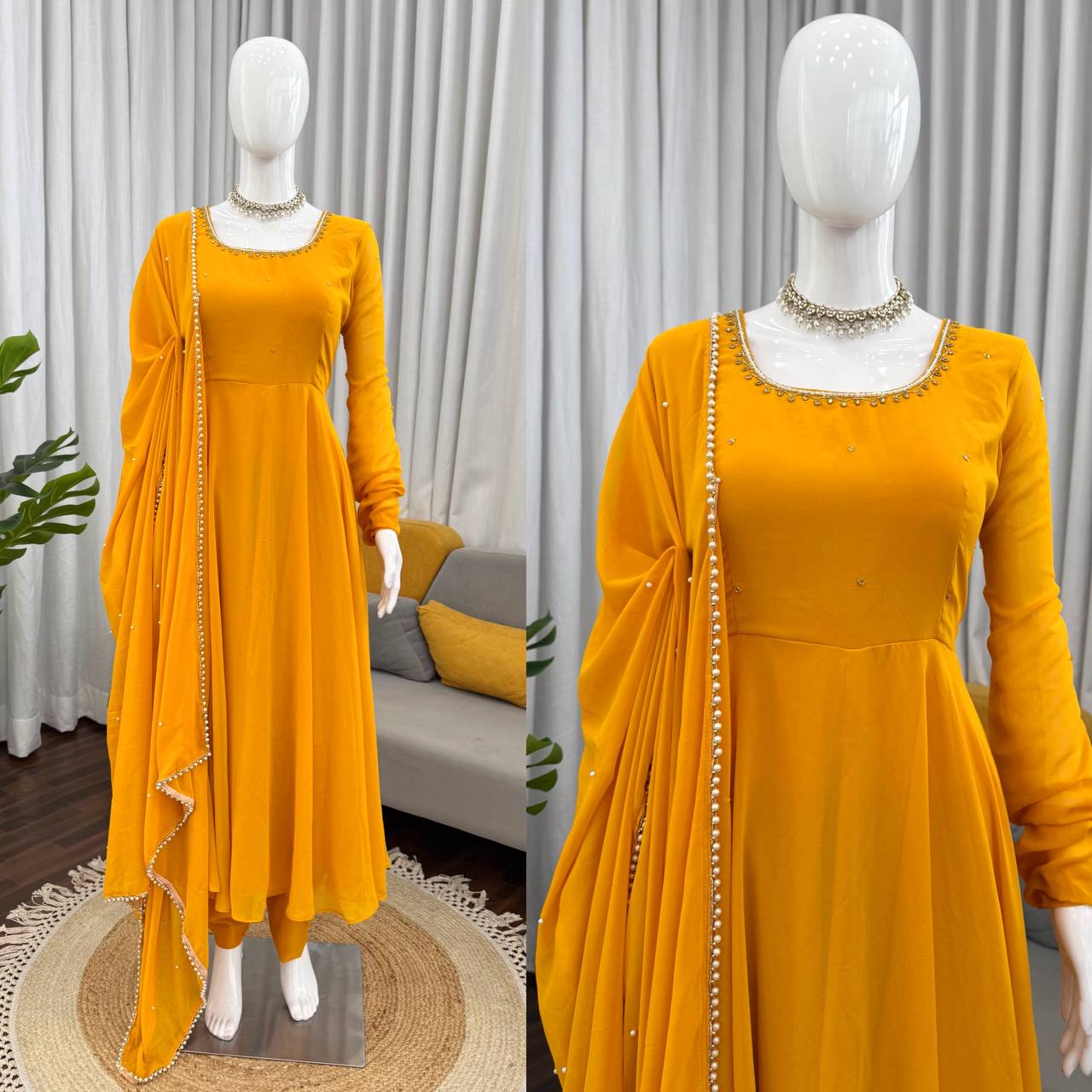New wedding Specially Nevy Blue & Yellow Anarkali Suit Set