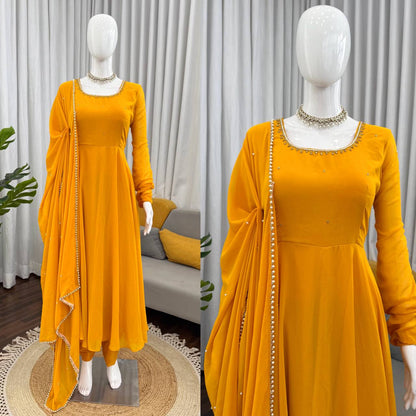 New wedding Specially Nevy Blue & Yellow Anarkali Suit Set