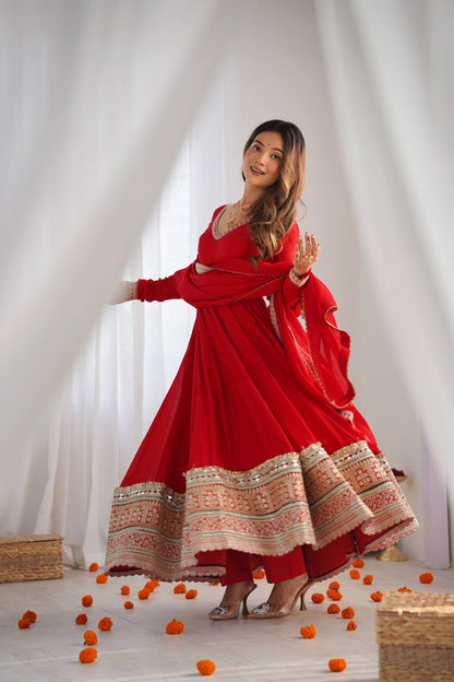 Designer Blooming Vichitra Silk Anarkali With Shawl Style Dupatta