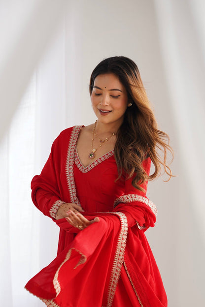Designer Blooming Vichitra Silk Anarkali With Shawl Style Dupatta